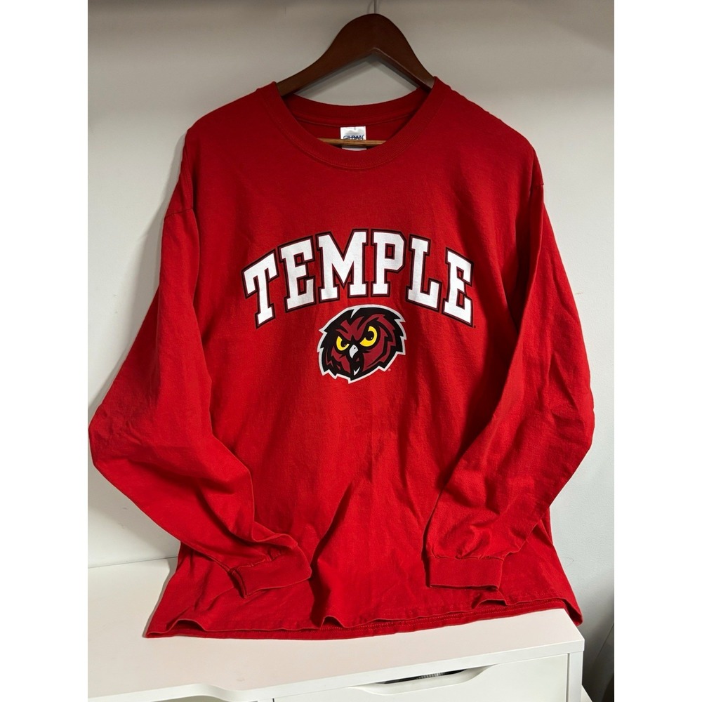 Temple Owls Red Long Sleeve Shirt XL Gildan Ultra Cotton NCAA Fan Apparel